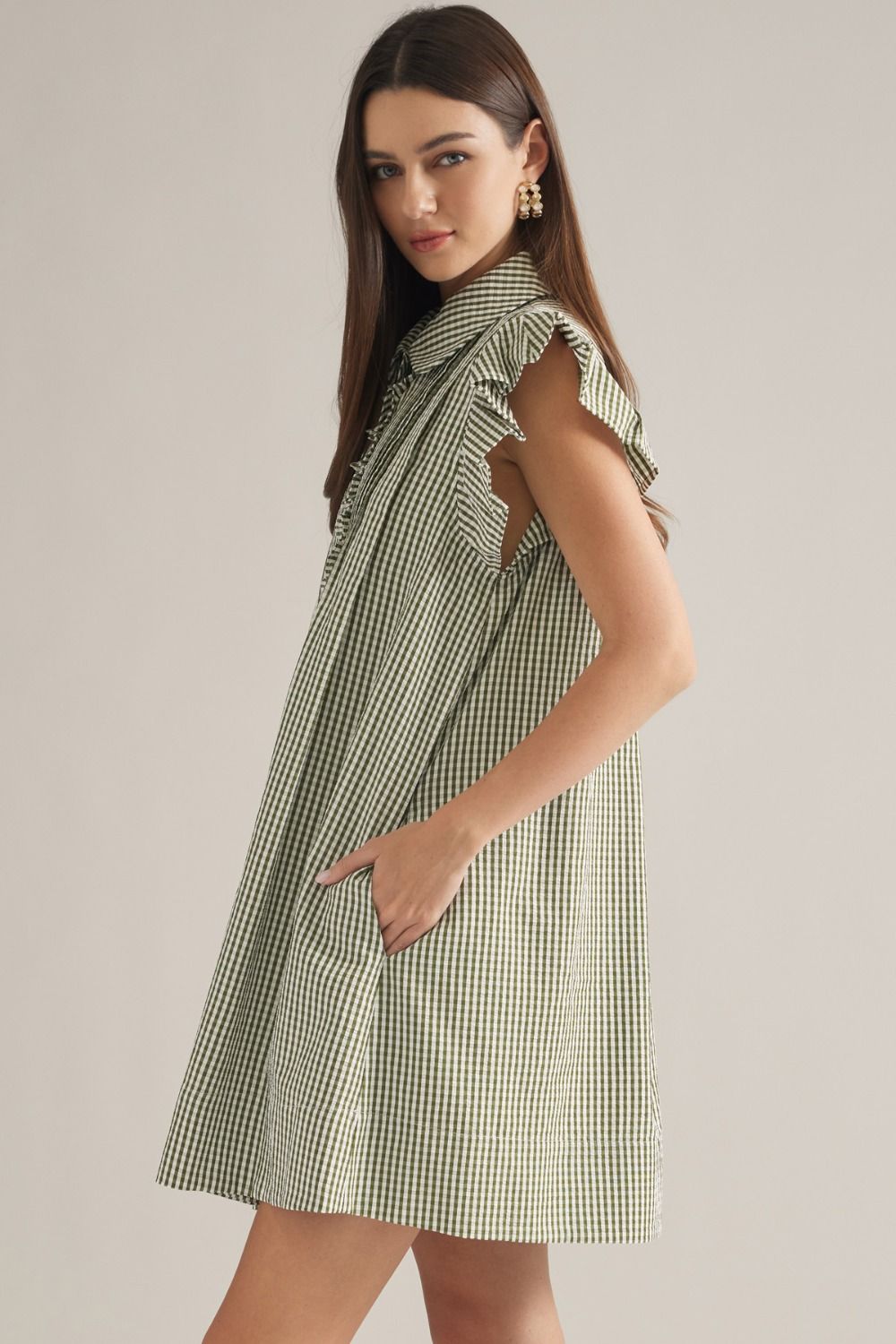 Gingham Ruffle Sleeve Mini Dress