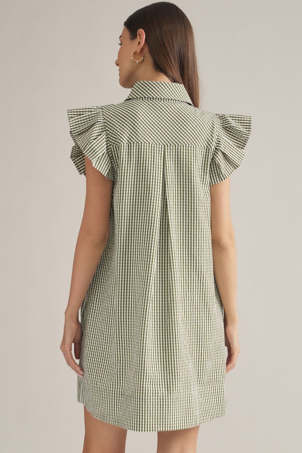 Gingham Ruffle Sleeve Mini Dress