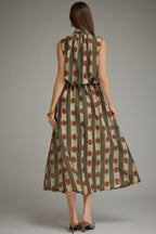 Printed Sleeveless Midi Dress with High Neck