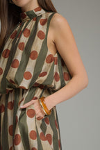 Printed Sleeveless Midi Dress with High Neck