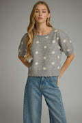 Short Sleeve Polka Dot Sweater, Grey