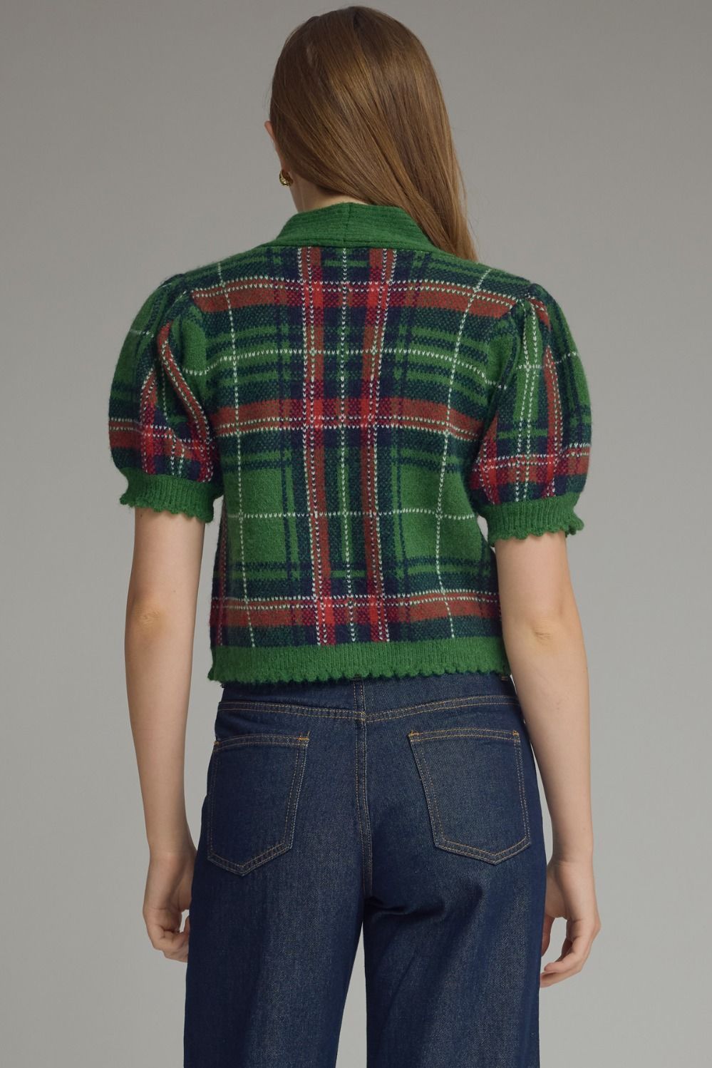 Tie Neck Plaid Sweater Top