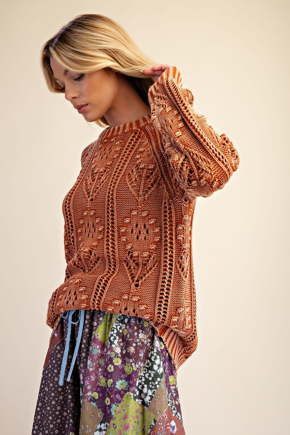 Floral Pattern Knit Sweater