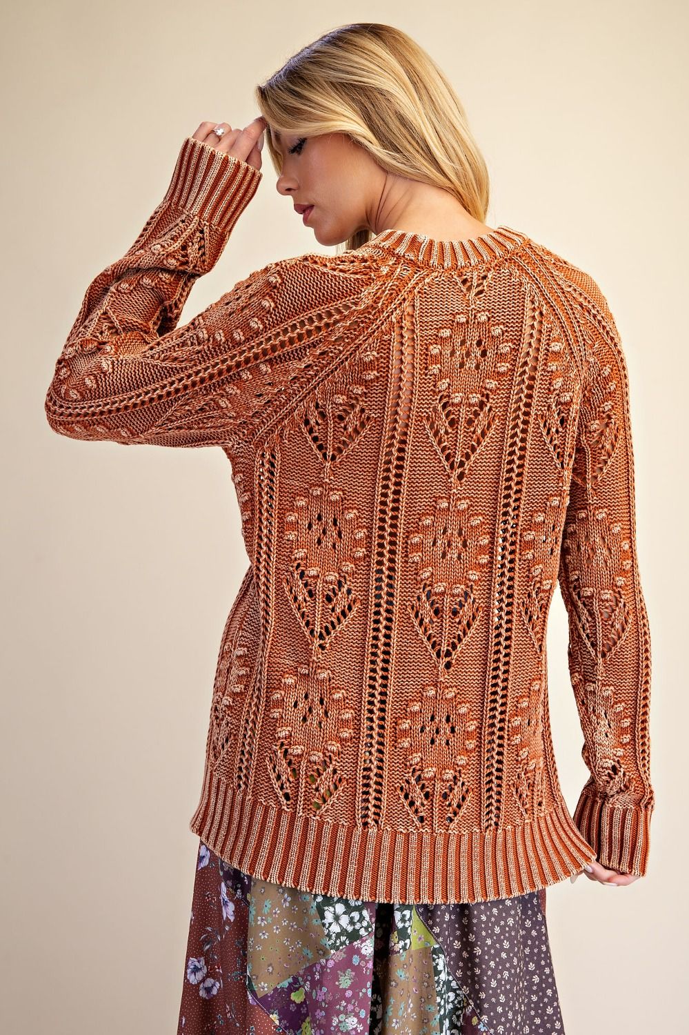 Floral Pattern Knit Sweater