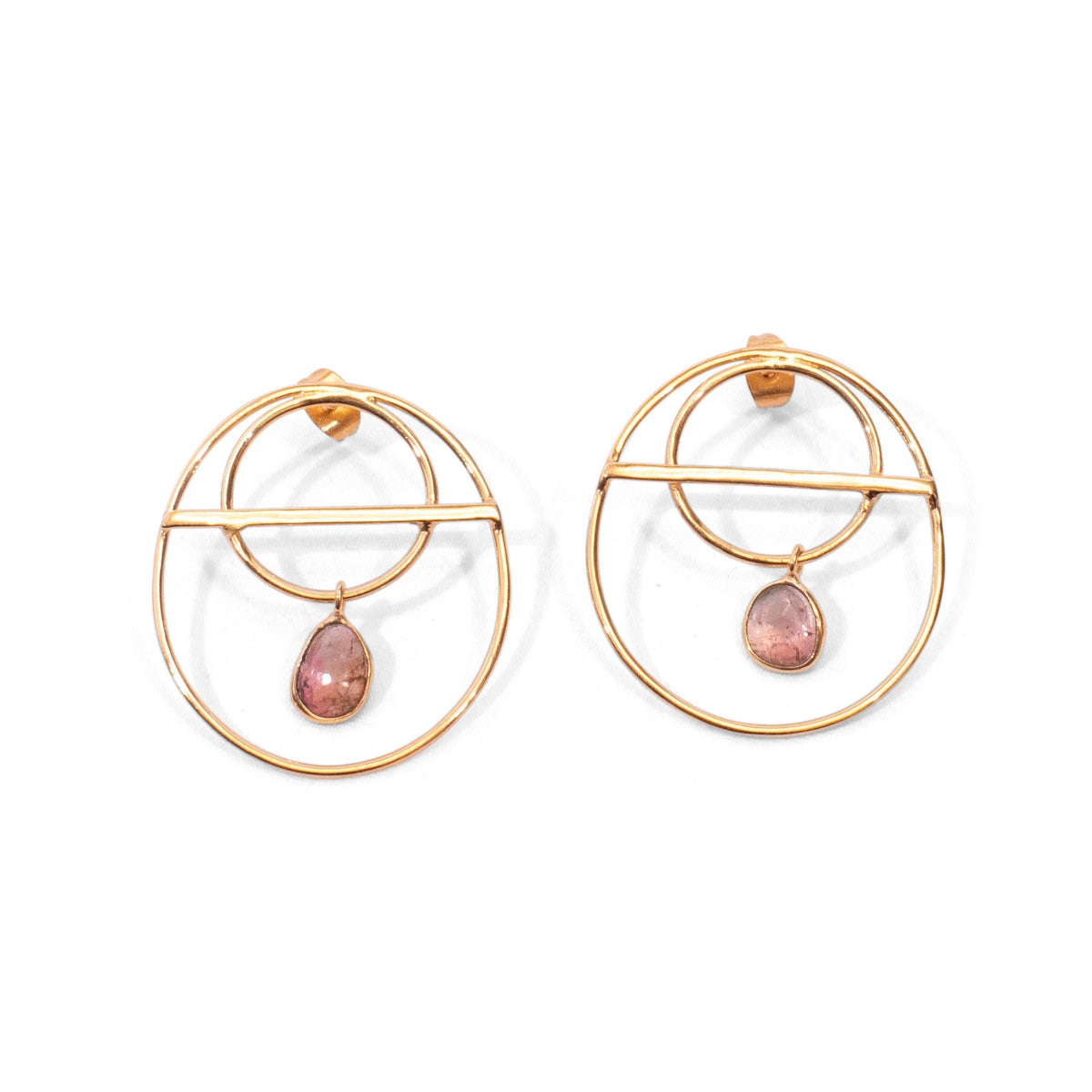 Hoop Studs with Watermelon Tourmaline Drop Charm vary