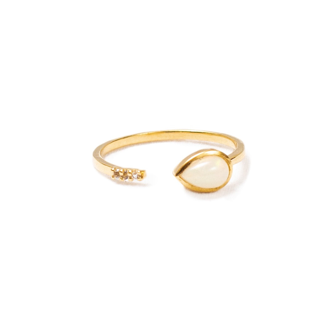 ***Gold Plated Brass Opal and Pave Split Ring Adjustable
