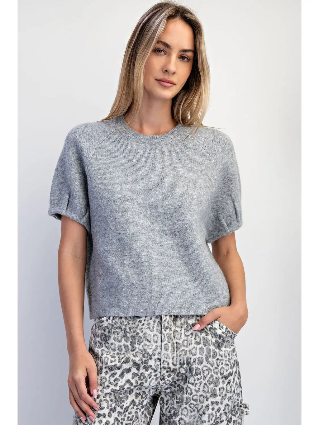 Raglan Puff Sleeve Sweater in Heather Grey