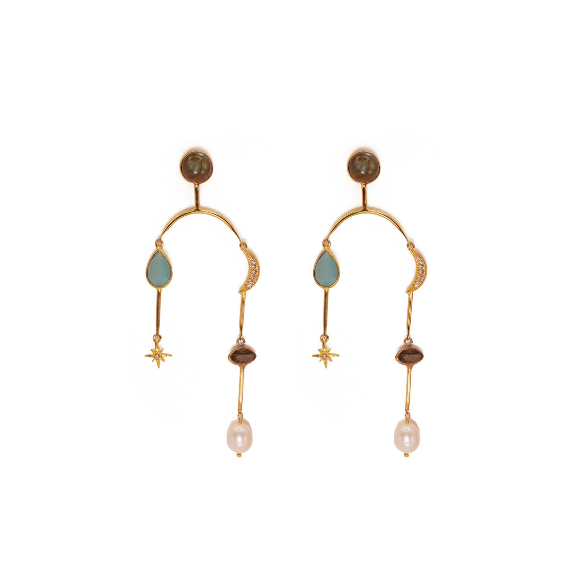 ***Multi Stone Star and Moon Mobile Earrings