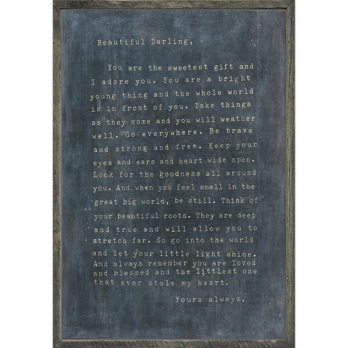 Letter For Sophie Art Print in Charcoal - Grey Wood
