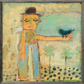 Man with Bird Art Print - Grey Wood