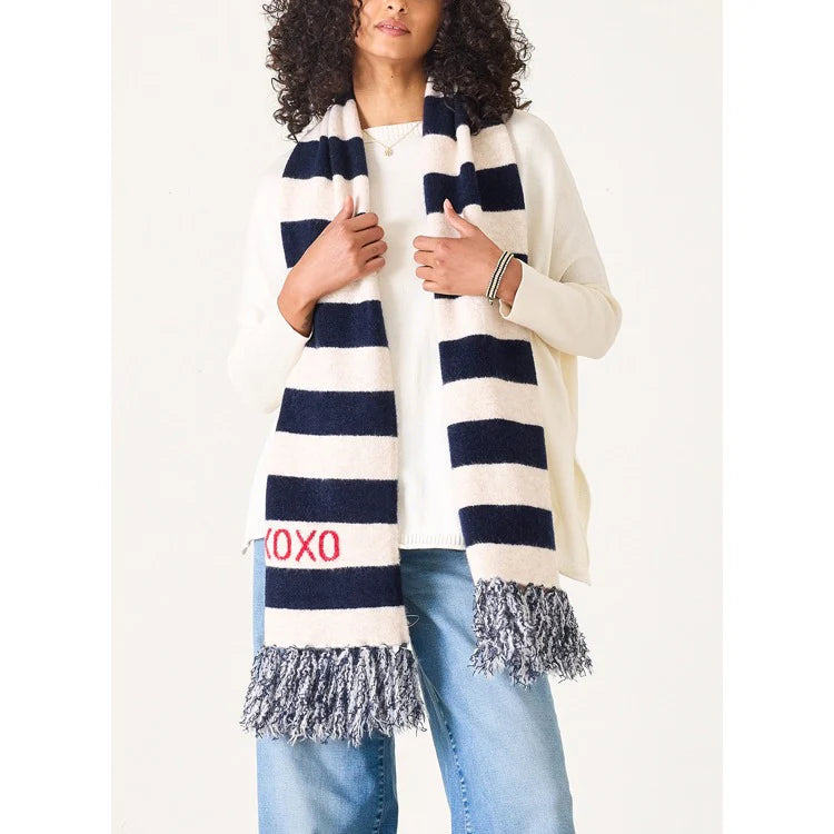 Whipstitch Knit Scarf - Navy/Heathered Cream