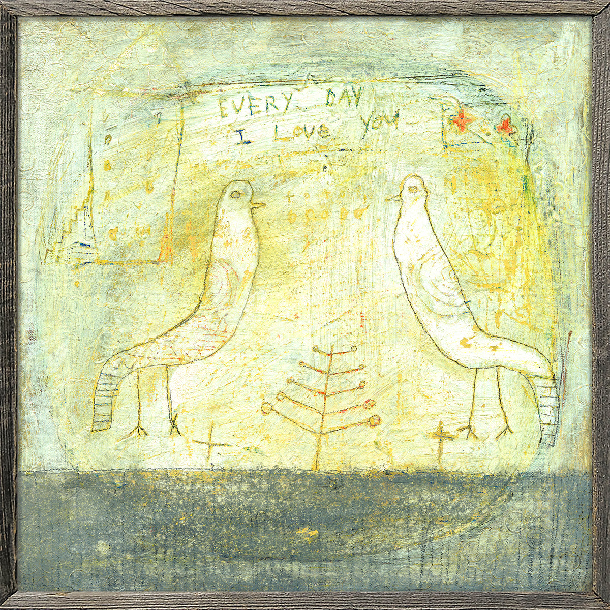 Two Birds Art Print - Grey Wood