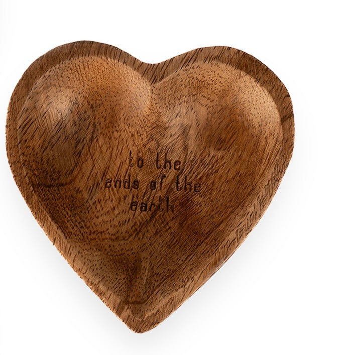 To The Ends Of The Earth Wood Heart Trinket Tray