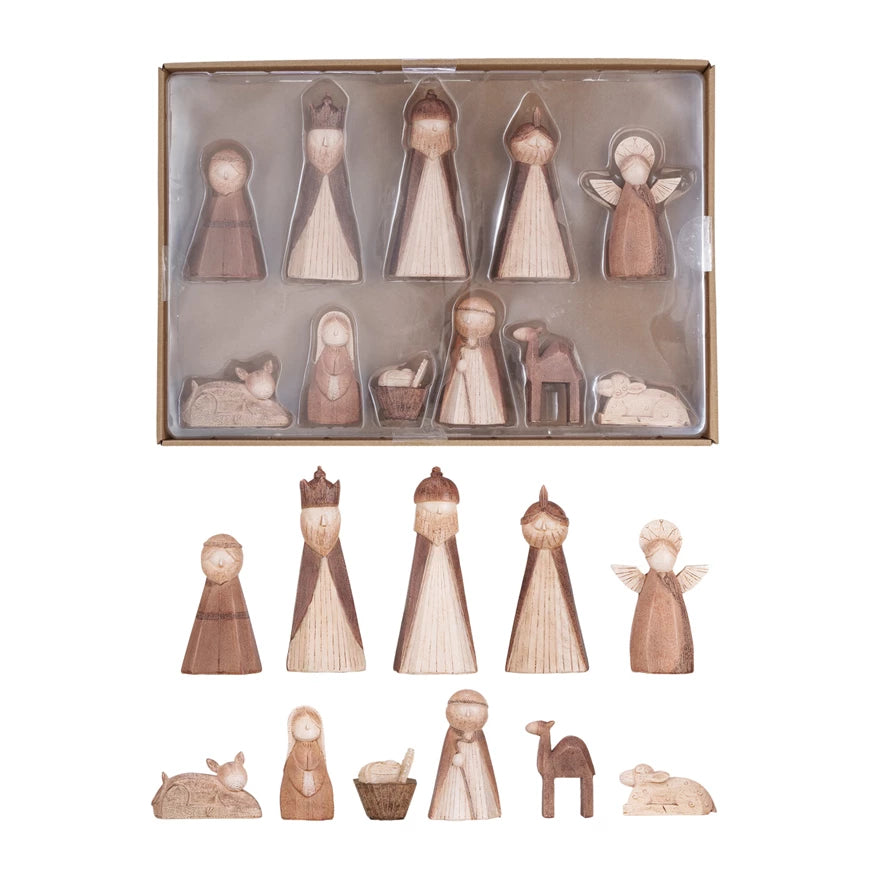 Wood Finish Resin Nativity - Boxed Set of 11