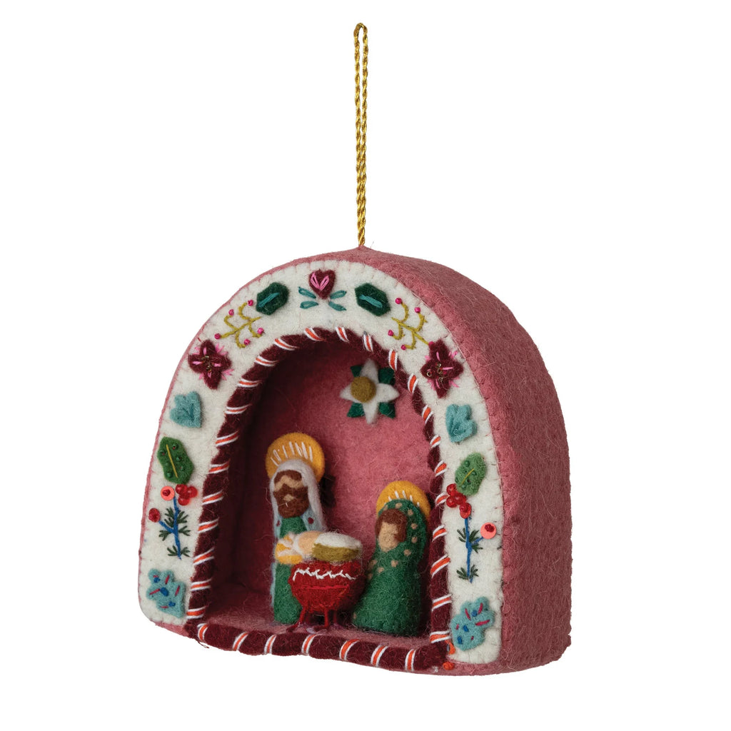 Wool Felt Holy Family Ornament with Embroidery