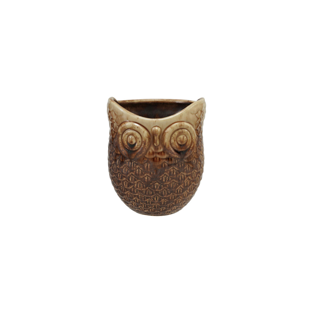 Stoneware Owl Shaped Planter, Brown (Holds 4" Pot)