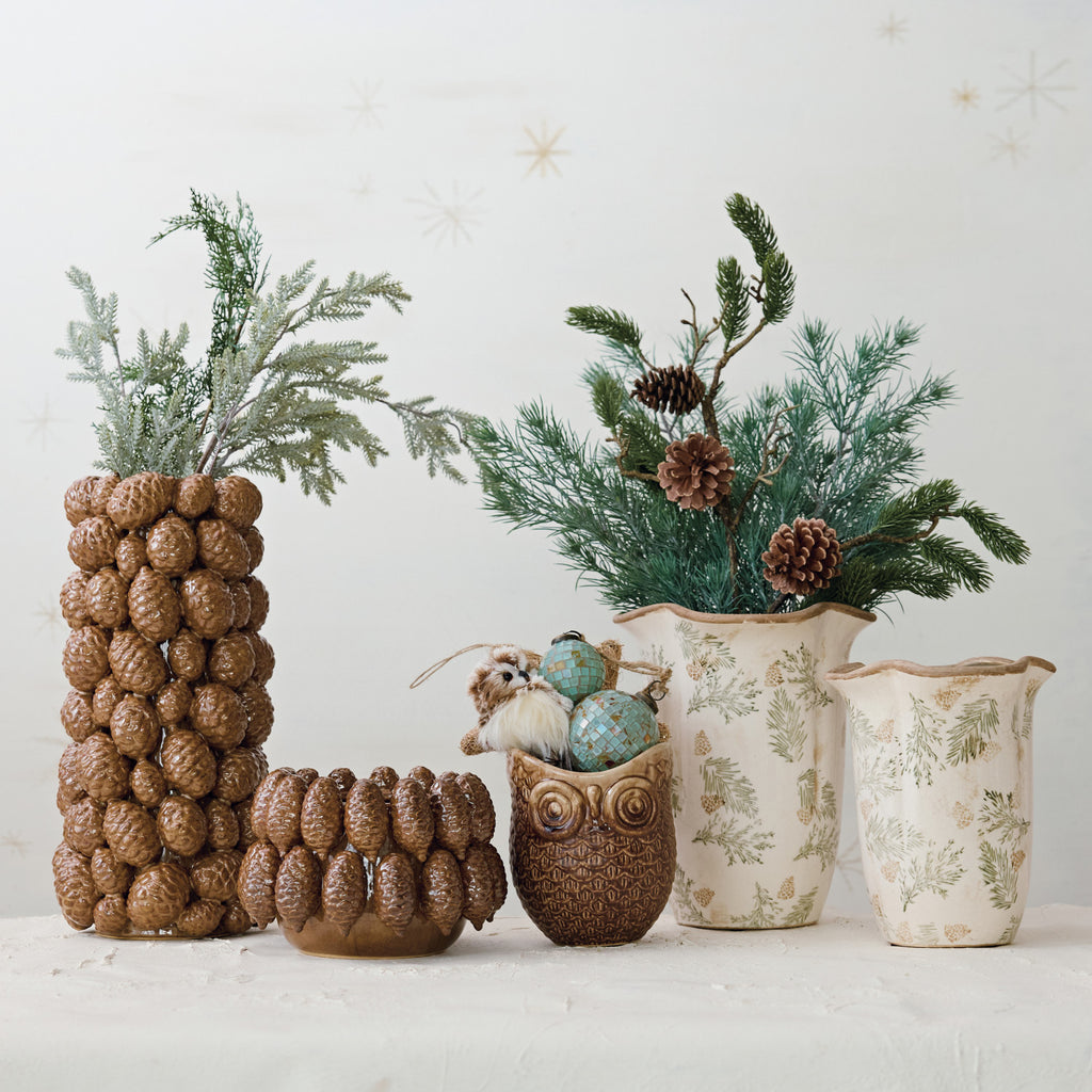 Stoneware Owl Shaped Planter, Brown (Holds 4" Pot)