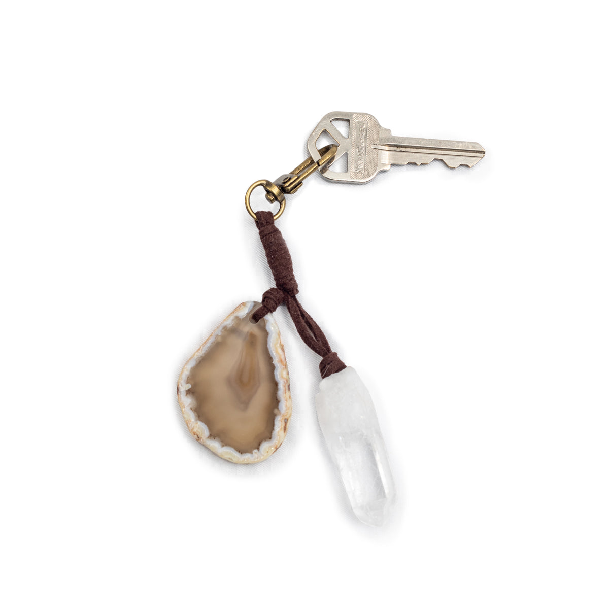 Agate Slice & Crystal Quartz Point Keychain