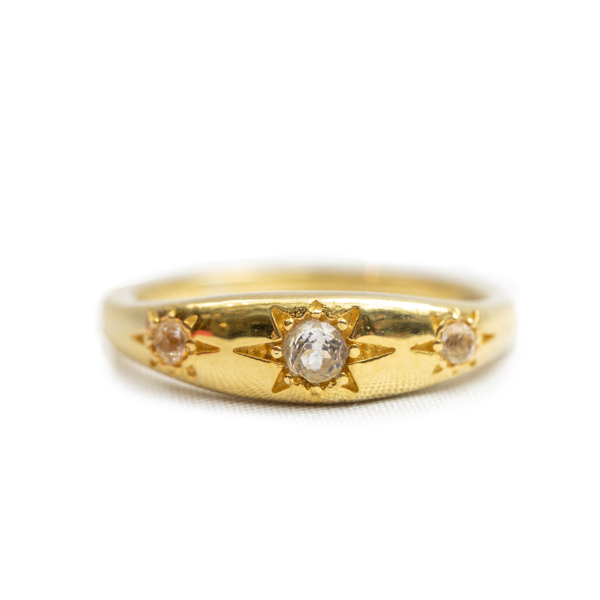 ***Triple White Topaz Starburst Ring