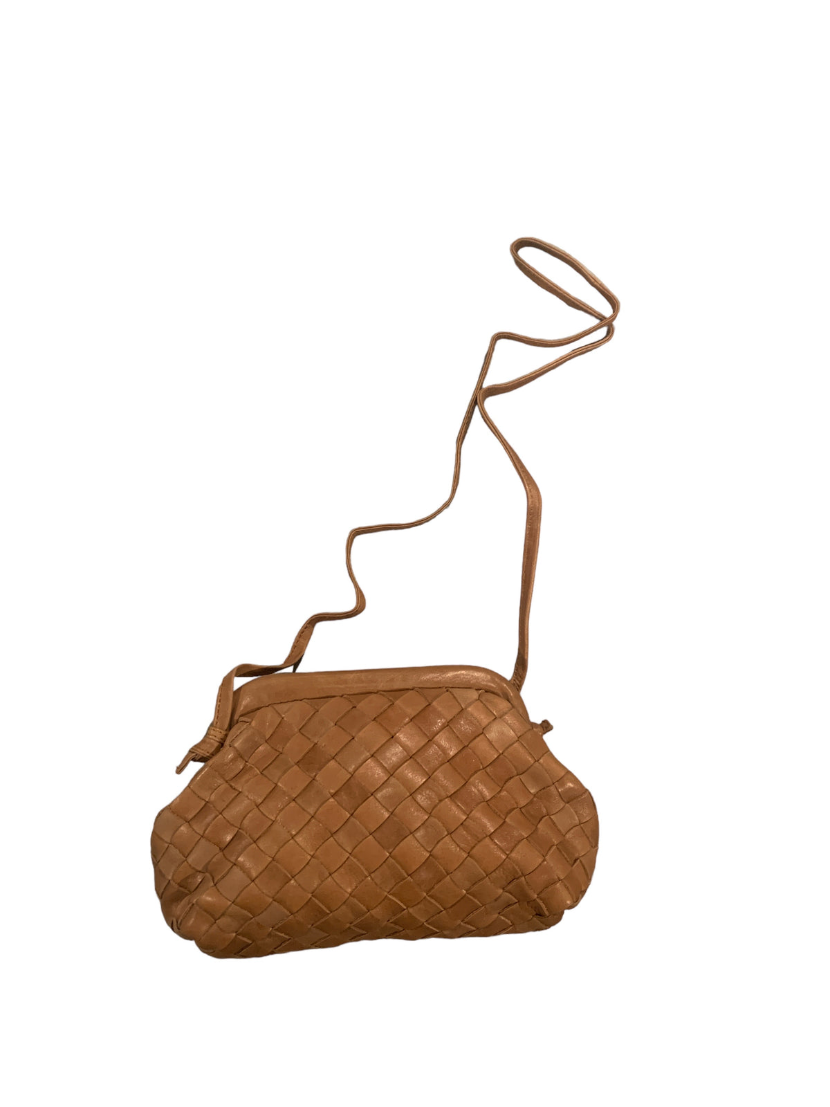 ***Leather Woven Pouch Shoulder Bag in Mocha