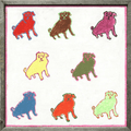 This unique are print features several pugs that are all different colors!