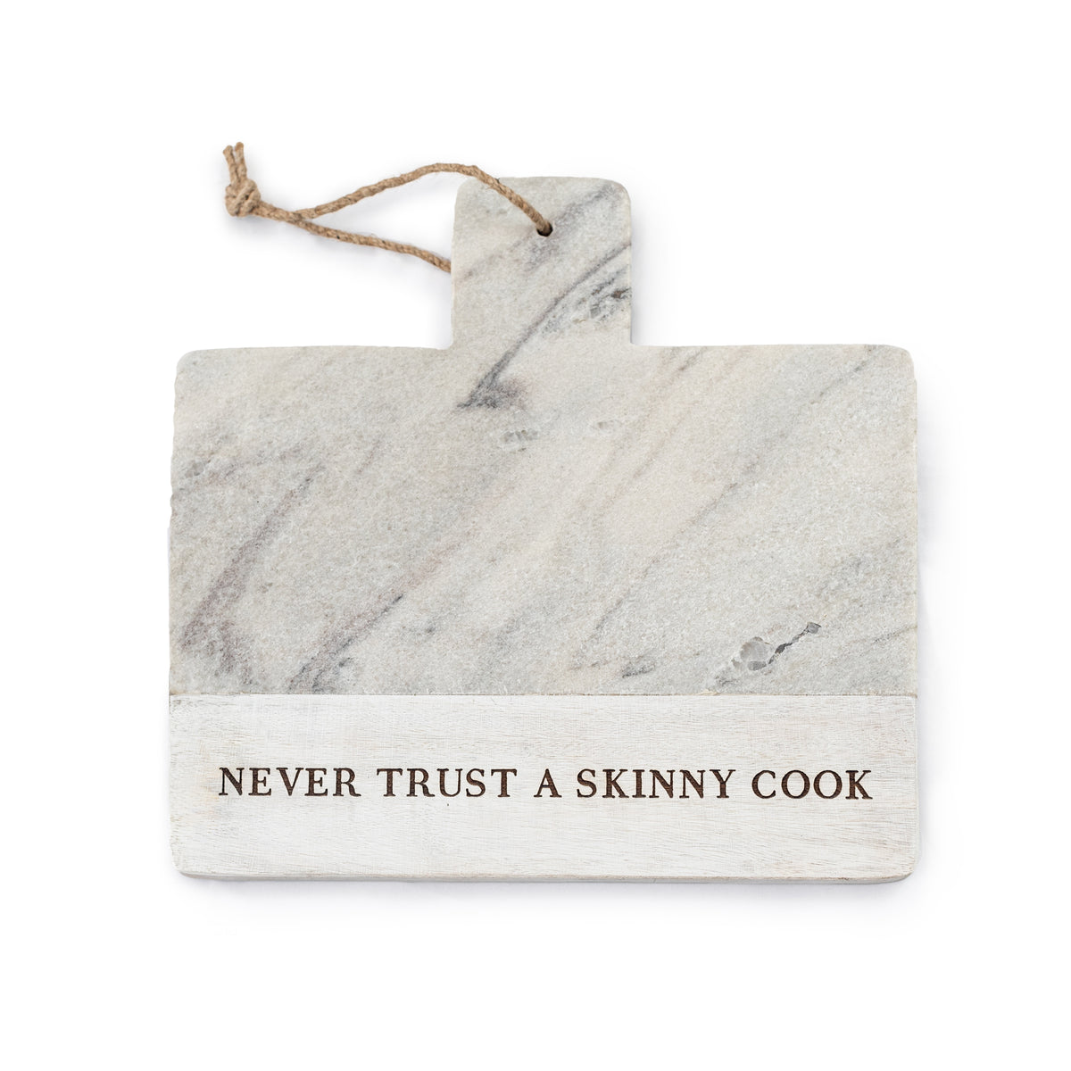 ***Never Trust A Skinny Cook Marble and Wood Cutting/Serving Board 12" x 12" x 0.6"